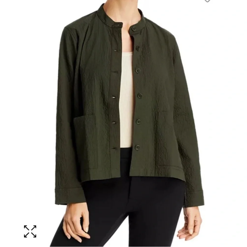 Eileen Fisher Organic Cotton Pucker Mandarin Collar Jacket (104)